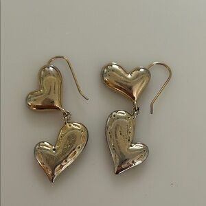 Gold Double Heart Drop Earrings for Women